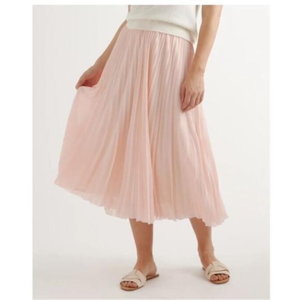 Chiffon Pleated Midi Skirt Soft Pink Women's S bought in Japan EUC